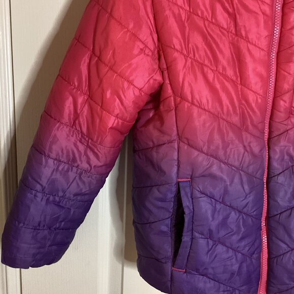 Eddie Bauer Girls Reversable Fleece Lined Ombre Pink Purple Puffer Jacket Size L - Picture 2 of 12
